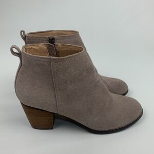 Lands End Suede Ankle Boots Taupe tan Size 8.5 Heeled Zip up cushioned
